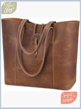 Large Vintage Leather Tote Bag for Women Shoulder Handbag